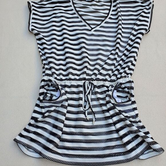 Calvin Klein black and white striped swim suit cover - Picture 4 of 13
